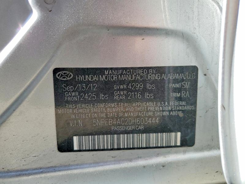 2013 Hyundai Sonata მანქანა იყიდება აუქციონზე, vin: 5NPEB4AC2DH603444, აუქციონის ნომერი: 53735206