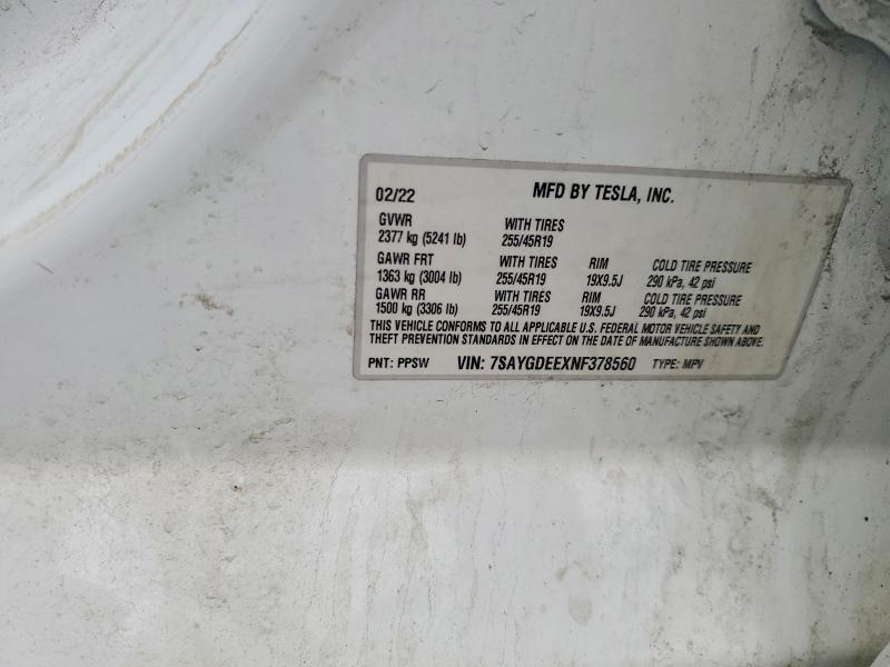 Aukcja sprzedaży 2022 Tesla Model Y, vin: 7SAYGDEEXNF378560, numer aukcji: 54489466