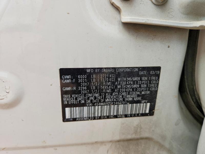 52240786 :رقم المزاد ، 4S4WMARD3K3467291 vin ، 2019 Subaru Ascent مزاد بيع