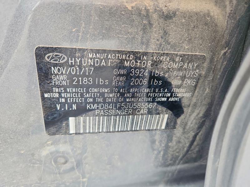 2018 Hyundai Elantra მანქანა იყიდება აუქციონზე, vin: KMHD84LF5JU585567, აუქციონის ნომერი: 53559896