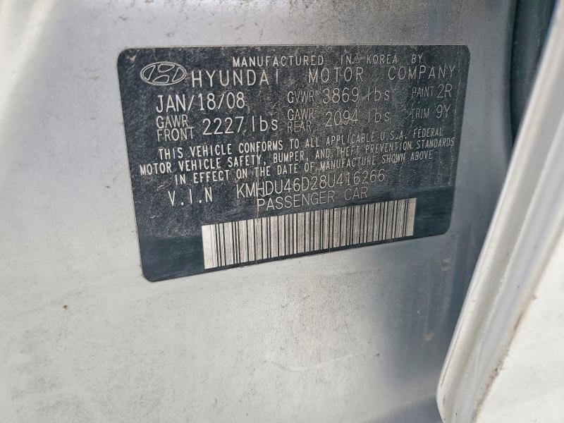 Aukcja sprzedaży 2008 Hyundai Elantra, vin: KMHDU46D28U416266, numer aukcji: 52478266