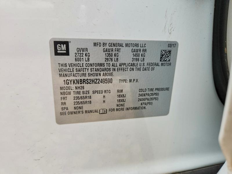 53664706 :رقم المزاد ، 1GYKNBRS2HZ249590 vin ، 2017 Cadillac Xt5 مزاد بيع