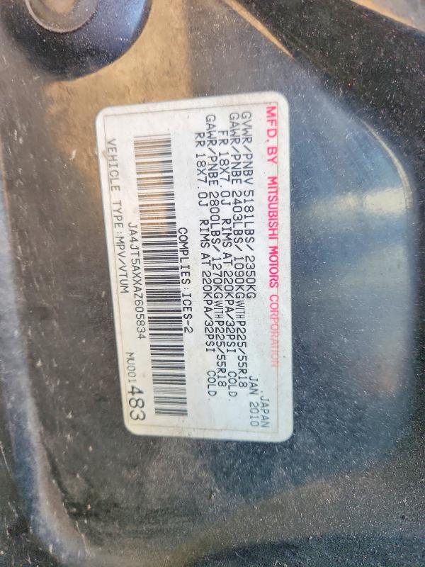 52122736 :رقم المزاد ، JA4JT5AXXAZ605834 vin ، 2010 Mitsubishi Outlander مزاد بيع