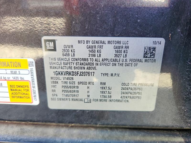 Aukcja sprzedaży 2015 Gmc Acadia, vin: 1GKKVRKD3FJ207617, numer aukcji: 52802576