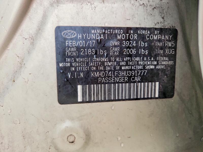 54211776 :رقم المزاد ، KMHD74LF3HU391777 vin ، 2017 Hyundai Elantra مزاد بيع