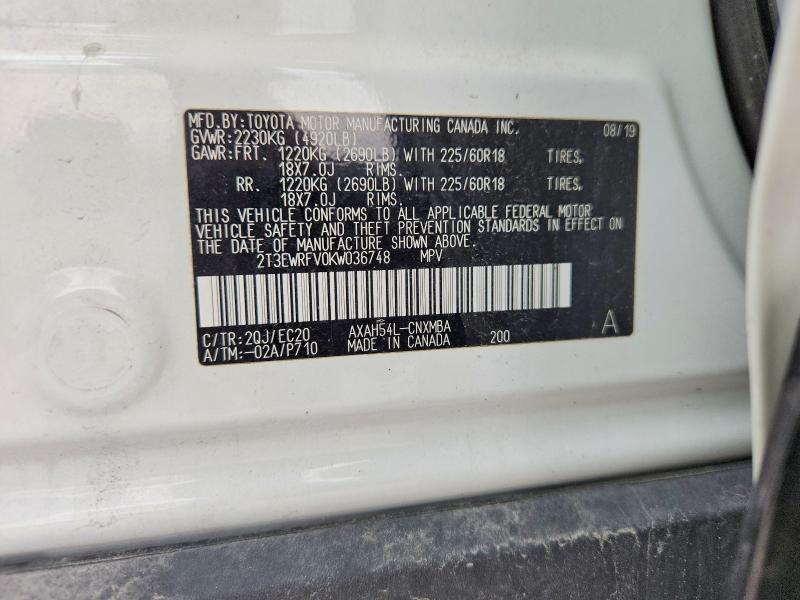 2019 Toyota Rav4 მანქანა იყიდება აუქციონზე, vin: 2T3EWRFV0KW036748, აუქციონის ნომერი: 53766896