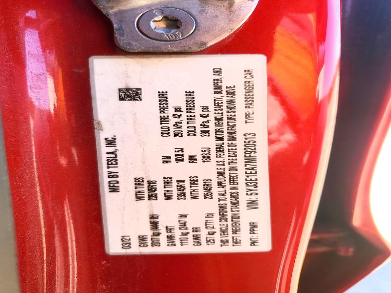 2021 Tesla Model 3 მანქანა იყიდება აუქციონზე, vin: 5YJ3E1EA7MF920513, აუქციონის ნომერი: 51873896