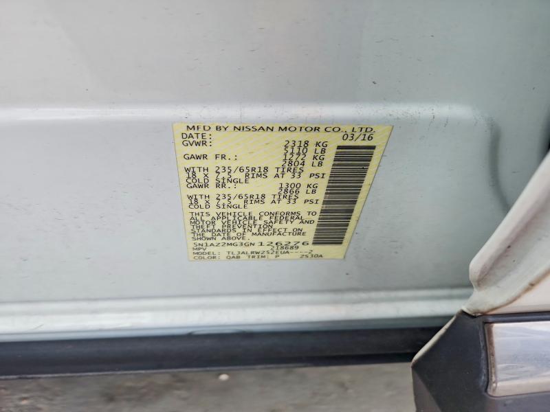 2016 Nissan Murano მანქანა იყიდება აუქციონზე, vin: 5N1AZ2MG3GN126276, აუქციონის ნომერი: 52854526