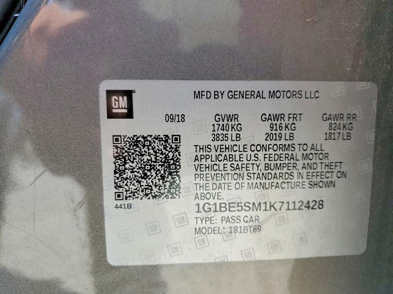 Продажа на аукционе авто 2019 Chevrolet Cruze, vin: 1G1BE5SM1K7112428, номер лота: 53980246