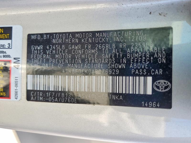 52460696 :رقم المزاد ، 4T4BF3EK0AR076929 vin ، 2010 Toyota Camry مزاد بيع