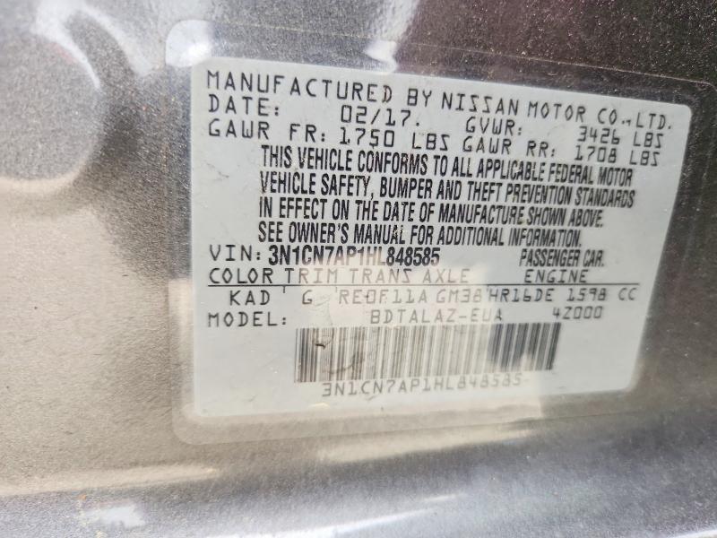 52312056 :رقم المزاد ، 3N1CN7AP1HL848585 vin ، 2017 Nissan Versa مزاد بيع