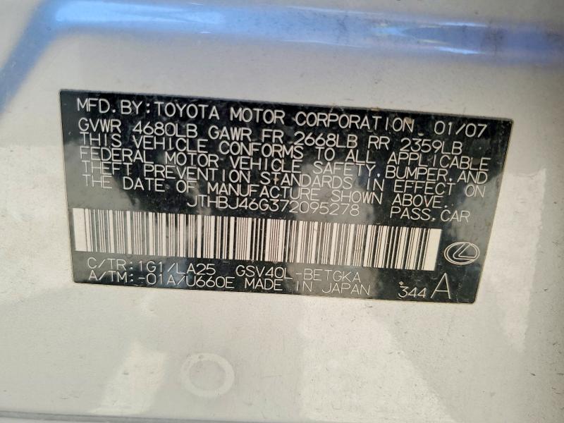 Продаж на аукціоні авто 2007 Lexus Es, vin: JTHBJ46G372095278, номер лоту: 53294426