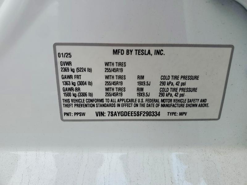 Продаж на аукціоні авто 2025 Tesla Model Y, vin: 7SAYGDEE5SF290334, номер лоту: 52847036