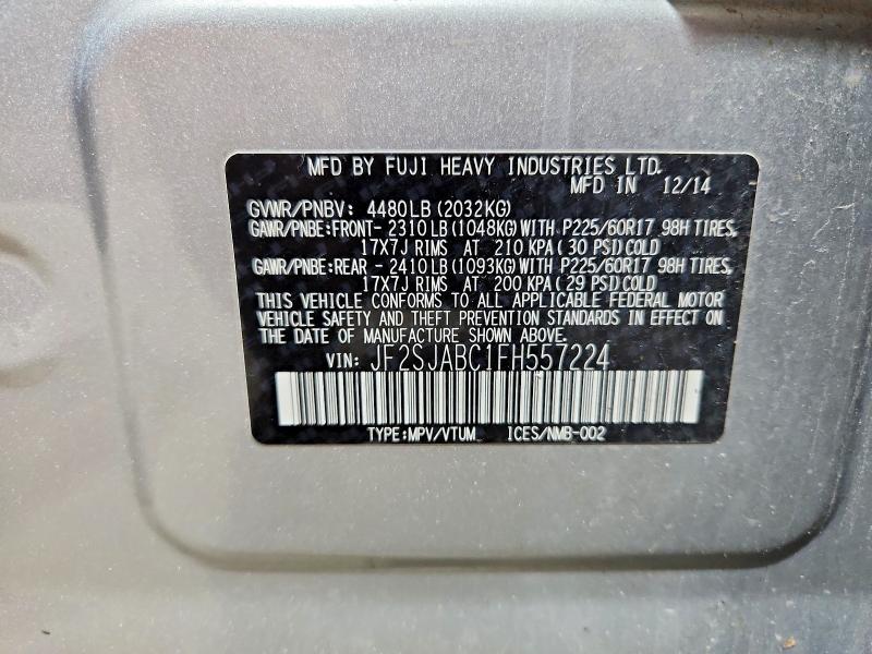 2015 Subaru Forester მანქანა იყიდება აუქციონზე, vin: JF2SJABC1FH557224, აუქციონის ნომერი: 53902096
