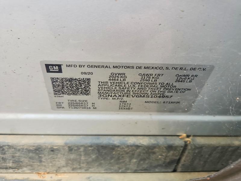 Продаж на аукціоні авто 2021 Chev Equinox, vin: 3GNAXFEV6MS104957, номер лоту: 52828276