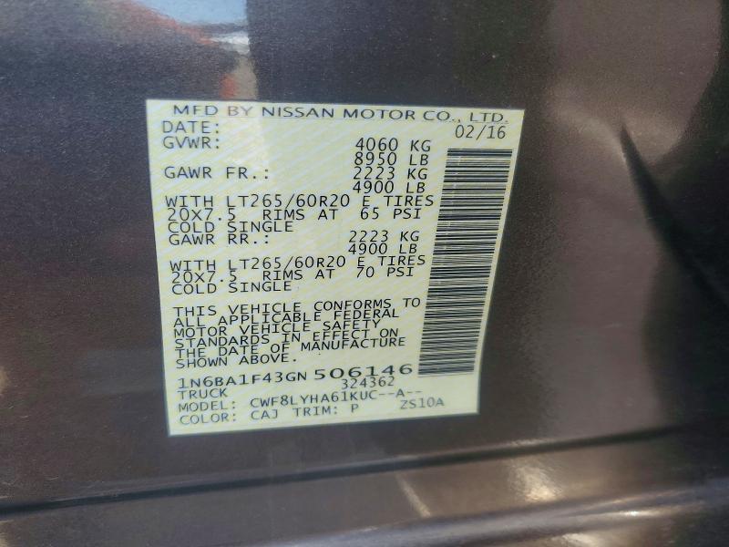 Продаж на аукціоні авто 2016 Nissan Titan Xd, vin: 1N6BA1F43GN506146, номер лоту: 52016496