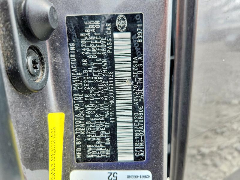 Продаж на аукціоні авто 2018 Toyota Camry, vin: 4T1B11HK9JU601138, номер лоту: 52671096