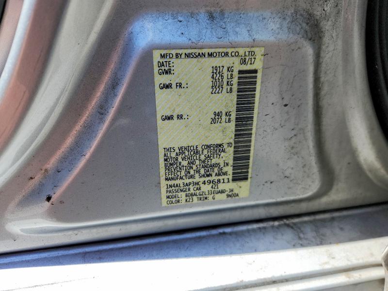2017 Nissan Altima მანქანა იყიდება აუქციონზე, vin: 1N4AL3AP3HC496811, აუქციონის ნომერი: 52229256