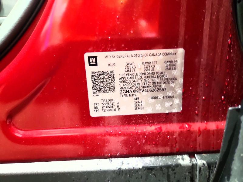53630426 :رقم المزاد ، 2GNAXKEV4L6262557 vin ، 2020 Chevrolet Equinox مزاد بيع
