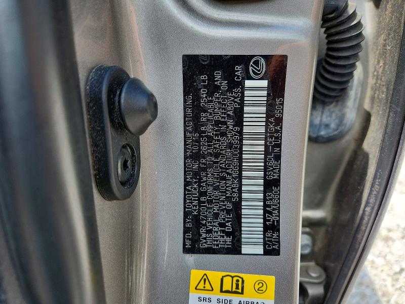 Aukcja sprzedaży 2017 Lexus Es, vin: 58ABK1GG9HU039979, numer aukcji: 52516906