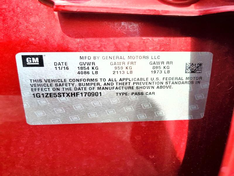 55519176 :رقم المزاد ، 1G1ZE5STXHF170901 vin ، 2017 Chevrolet Malibu مزاد بيع