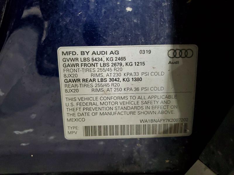 Aukcja sprzedaży 2019 Audi Q5, vin: WA1BNAFY7K2087202, numer aukcji: 54330496