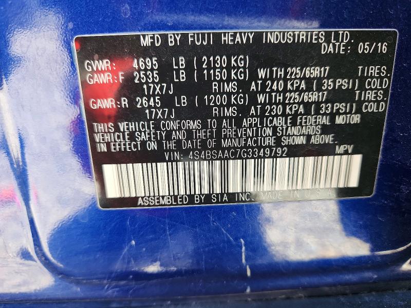Продажа на аукционе авто 2016 Subaru Outback, vin: 4S4BSAAC7G3349792, номер лота: 54303596