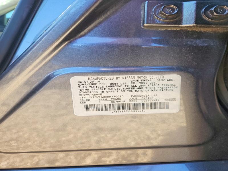 2017 Infiniti Q70 მანქანა იყიდება აუქციონზე, vin: JN1BY1ARXHM770010, აუქციონის ნომერი: 53689306