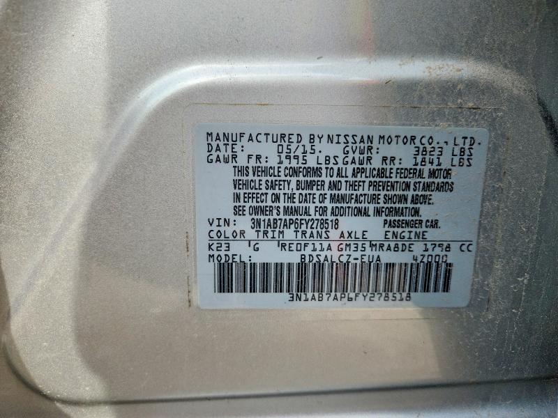 55529916 :رقم المزاد ، 3N1AB7AP6FY278518 vin ، 2015 Nissan Sentra مزاد بيع