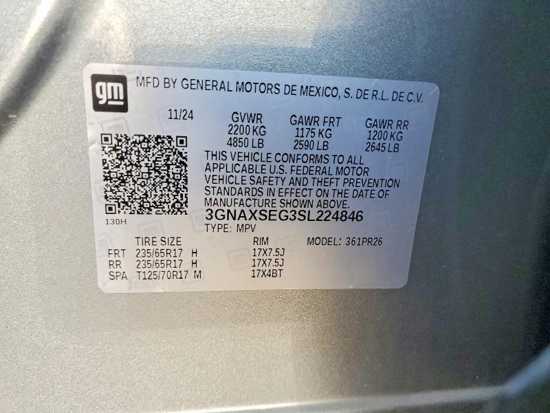 2025 Chevrolet Equinox მანქანა იყიდება აუქციონზე, vin: 3GNAXSEG3SL224846, აუქციონის ნომერი: 55115176