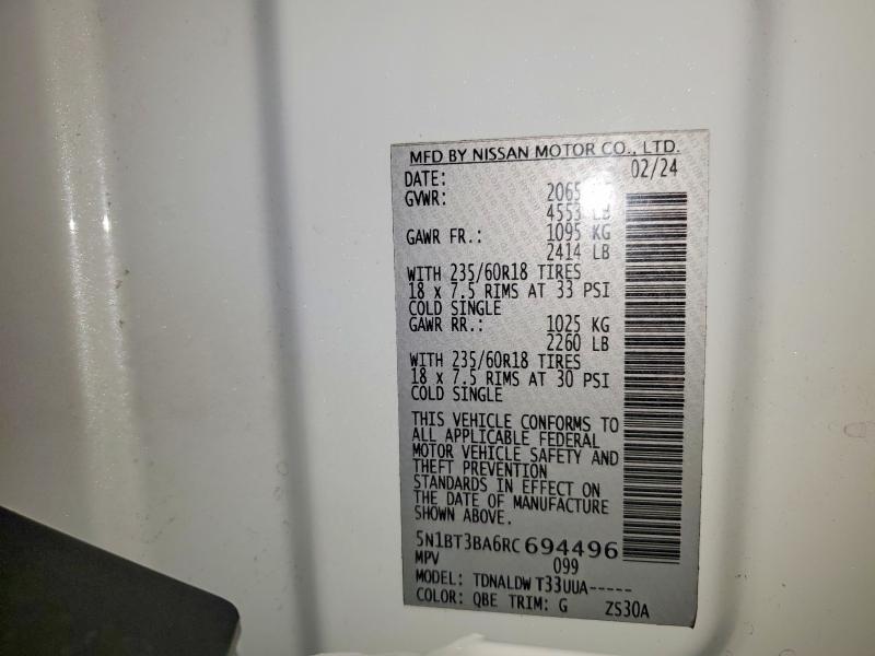 2024 Nissan Rogue მანქანა იყიდება აუქციონზე, vin: 5N1BT3BA6RC694496, აუქციონის ნომერი: 52573266