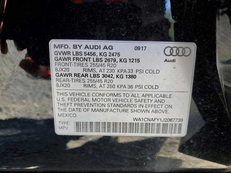 54285366 :رقم المزاد ، WA1CNAFY1J2067739 vin ، 2018 Audi Q5 مزاد بيع