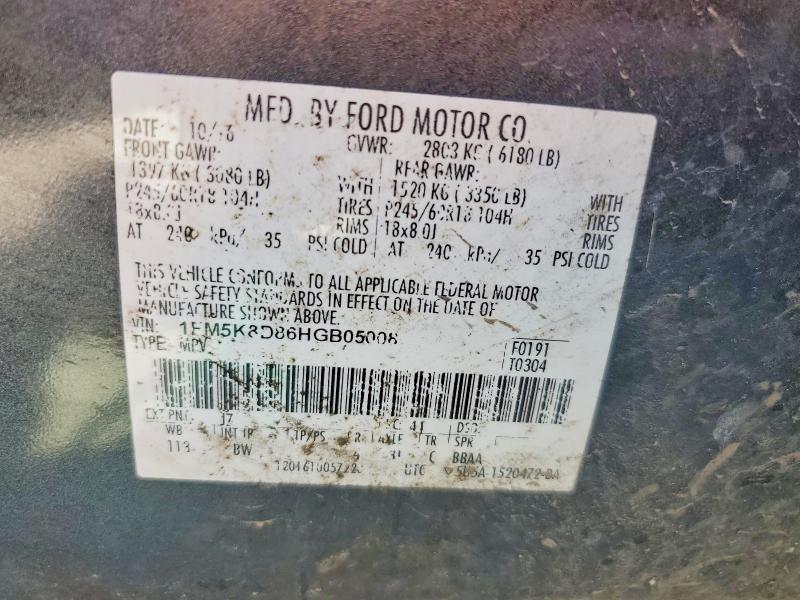 54152696 :رقم المزاد ، 1FM5K8D86HGB05008 vin ، 2017 Ford Explorer مزاد بيع