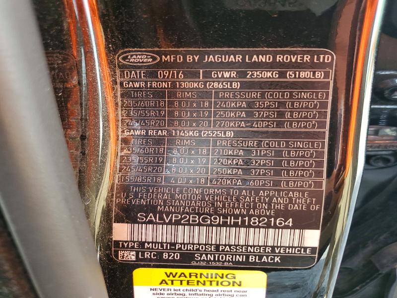 Aukcja sprzedaży 2017 Land Rover Range Rover Evoque, vin: SALVP2BG9HH182164, numer aukcji: 55240126