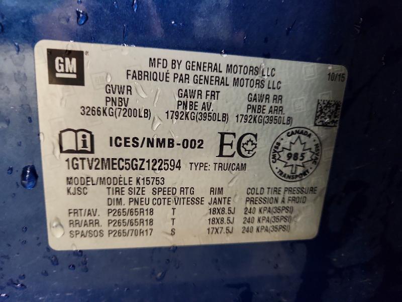 54422486 :رقم المزاد ، 1GTV2MEC5GZ122594 vin ، 2016 Gmc Sierra مزاد بيع