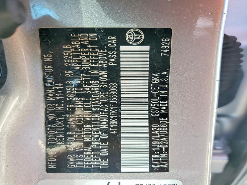54491326 :رقم المزاد ، 4T1BK1FK1FU559068 vin ، 2015 Toyota Camry مزاد بيع