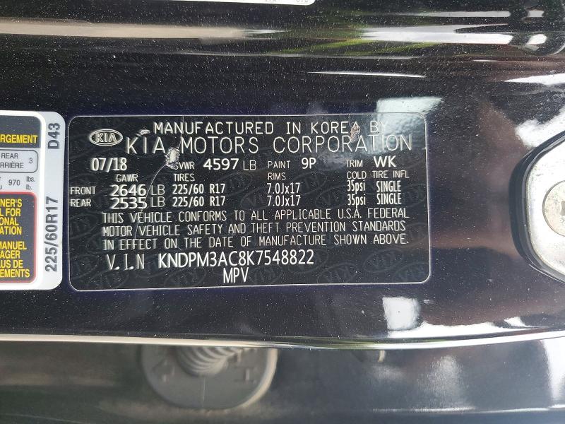 52535676 :رقم المزاد ، KNDPM3AC8K7548822 vin ، 2019 Kia Sportage مزاد بيع