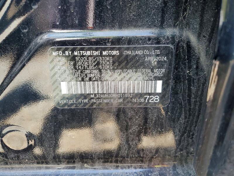 2024 Mitsubishi Mirage მანქანა იყიდება აუქციონზე, vin: ML32AUHJ0RH011592, აუქციონის ნომერი: 53252196