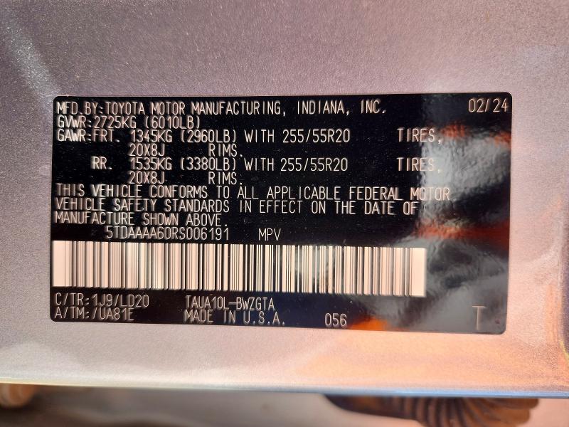 2024 Lexus Tx 350 მანქანა იყიდება აუქციონზე, vin: 5TDAAAA60RS006191, აუქციონის ნომერი: 53667836