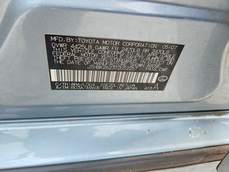 Продажа на аукционе авто 2007 Lexus Is, vin: JTHBK262372052257, номер лота: 54765306