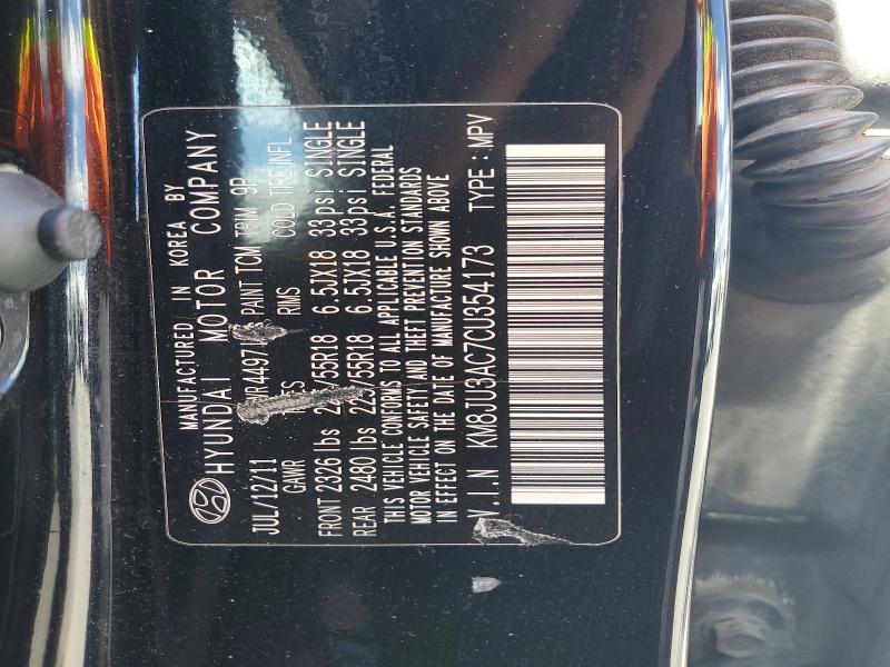 53436276 :رقم المزاد ، KM8JU3AC7CU354173 vin ، 2012 Hyundai Tucson مزاد بيع