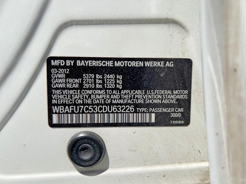 Продажа на аукционе авто 2012 Bmw 535, vin: WBAFU7C53CDU63226, номер лота: 53079486
