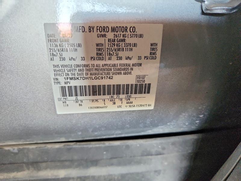 2020 Ford Explorer მანქანა იყიდება აუქციონზე, vin: 1FMSK7DH1LGC91742, აუქციონის ნომერი: 52749876