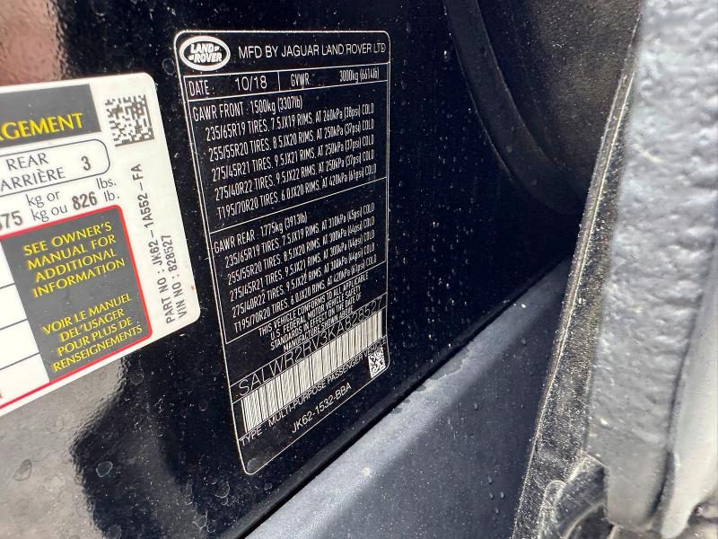 Aukcja sprzedaży 2019 Land Rover Range Rover Sport, vin: SALWR2RV3KA828527, numer aukcji: 52909586