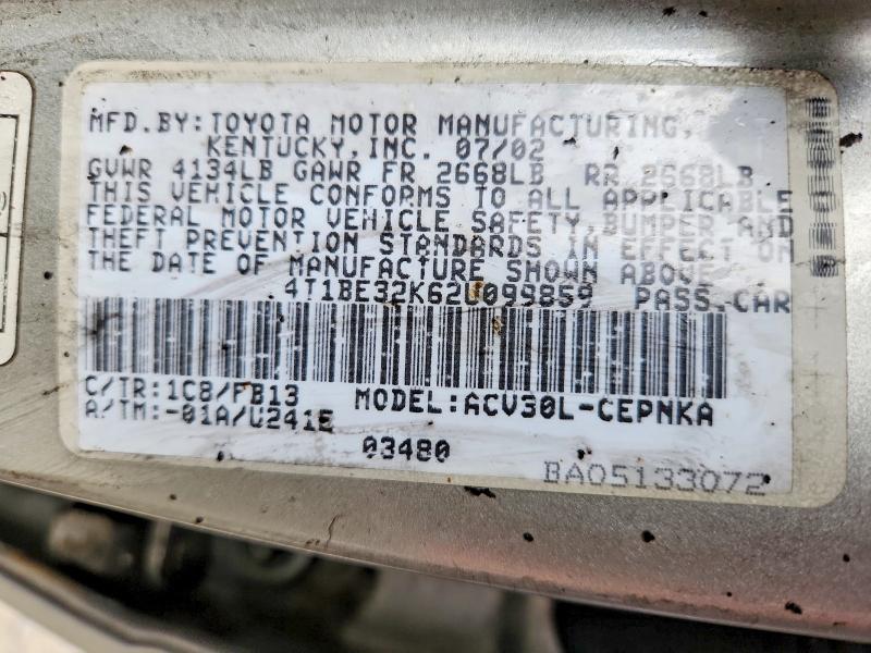 2002 Toyota Camry მანქანა იყიდება აუქციონზე, vin: 4T1BE32K62U099859, აუქციონის ნომერი: 53526786