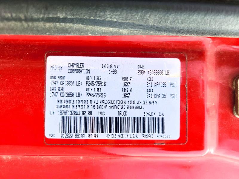 Aukcja sprzedaży 1998 Dodge Ram 1500, vin: 1B7HF13Z0WJ182108, numer aukcji: 53202836