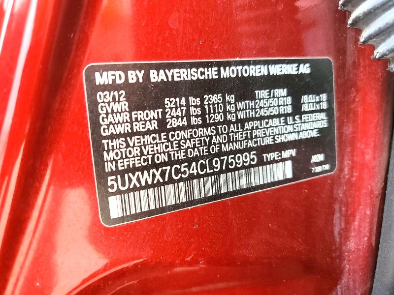 2012 Bmw X3 მანქანა იყიდება აუქციონზე, vin: 5UXWX7C54CL975995, აუქციონის ნომერი: 52301886