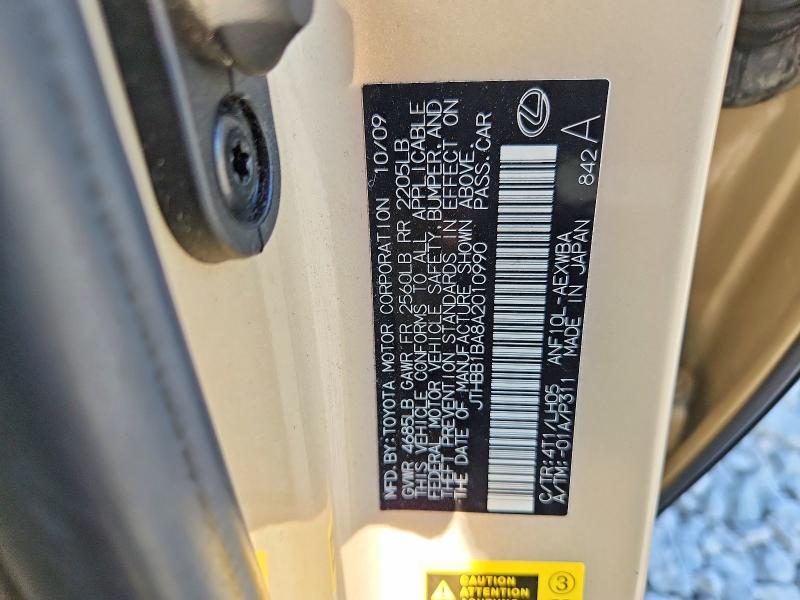Aukcja sprzedaży 2010 Lexus Hs, vin: JTHBB1BA8A2010990, numer aukcji: 53927776