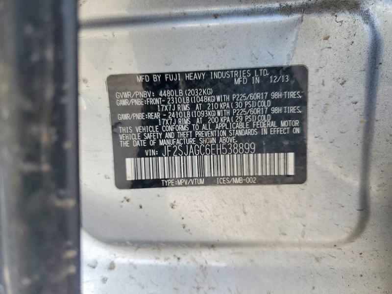 2014 Subaru Forester მანქანა იყიდება აუქციონზე, vin: JF2SJAGC6EH538899, აუქციონის ნომერი: 55724256