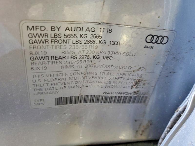 54272016 :رقم المزاد ، WA1D7AFP2HA083339 vin ، 2017 Audi Q5 مزاد بيع